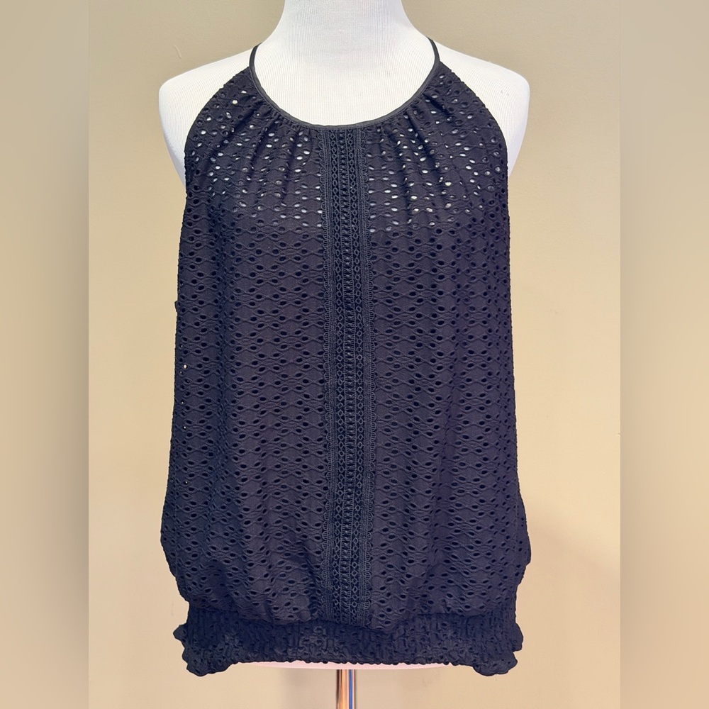 White House Black Market Black Eyelet Tank Top - Size Medium